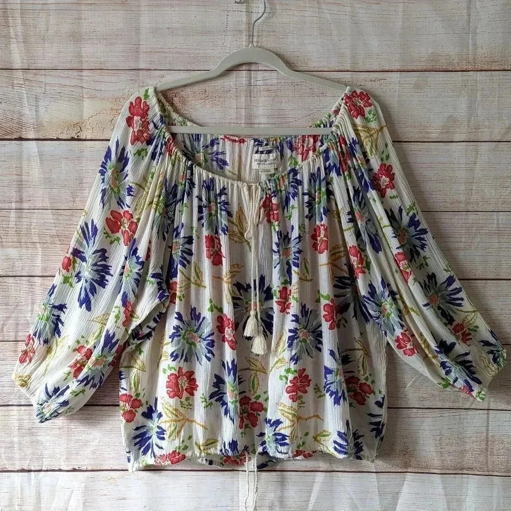 Denim & Supply Ralph Lauren Size Large Floral Blouse Oversized Gathered Neck